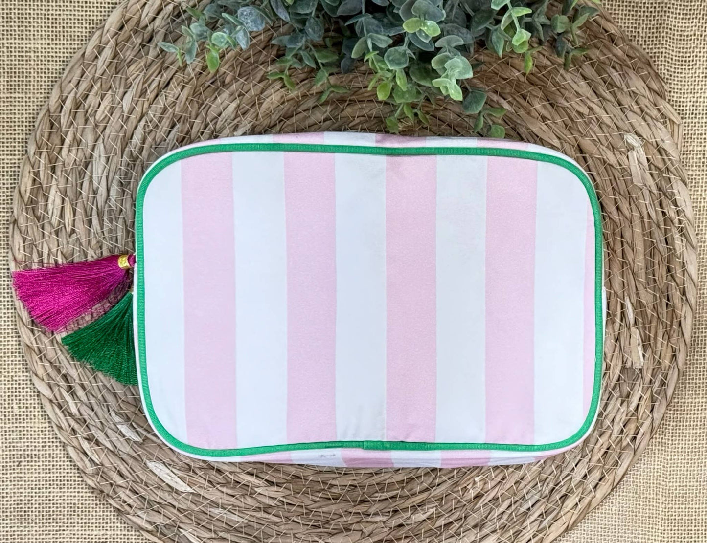 Stripe Cosmetic Bag with Tassel
