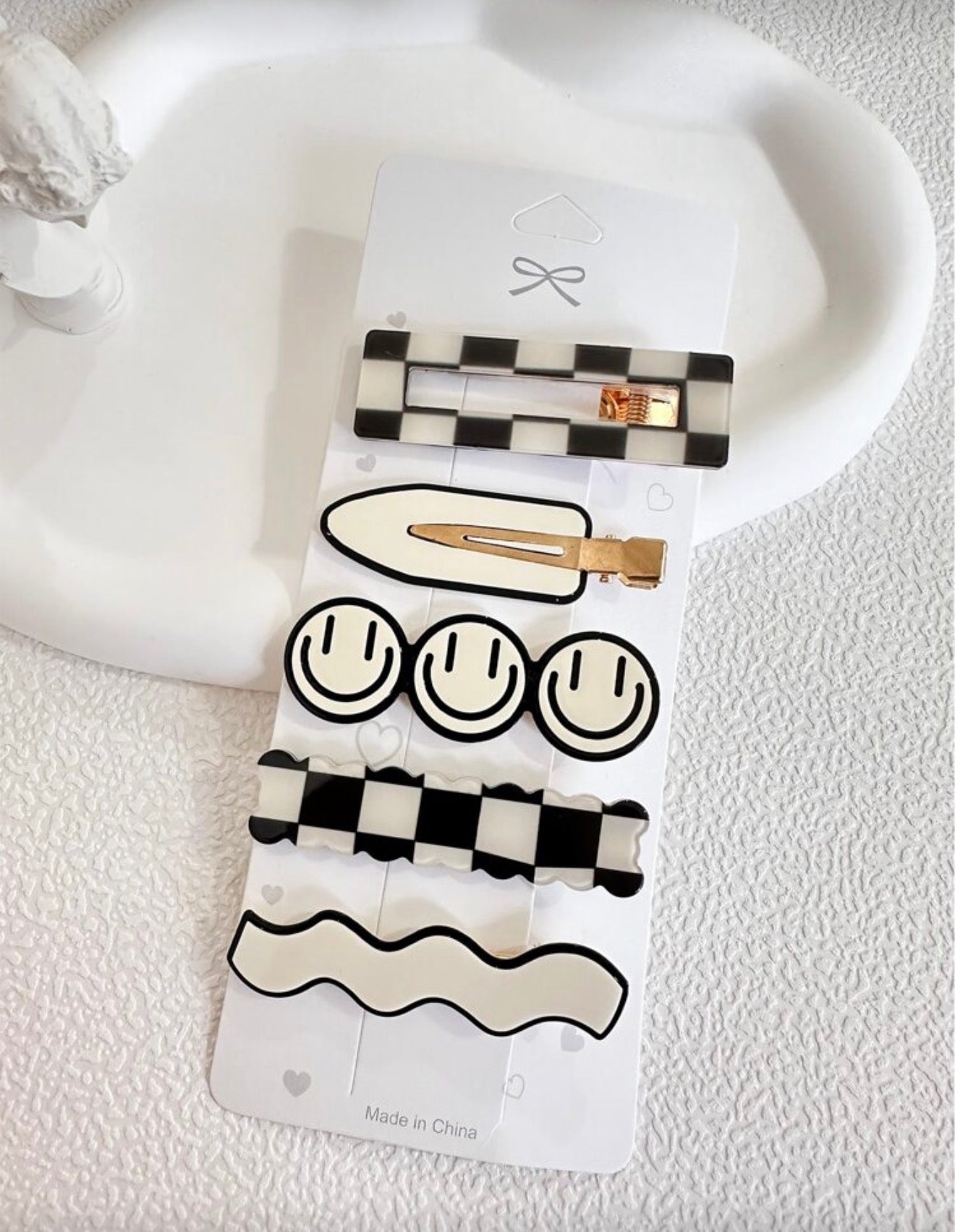 Happy Checker Hair Clip Set
