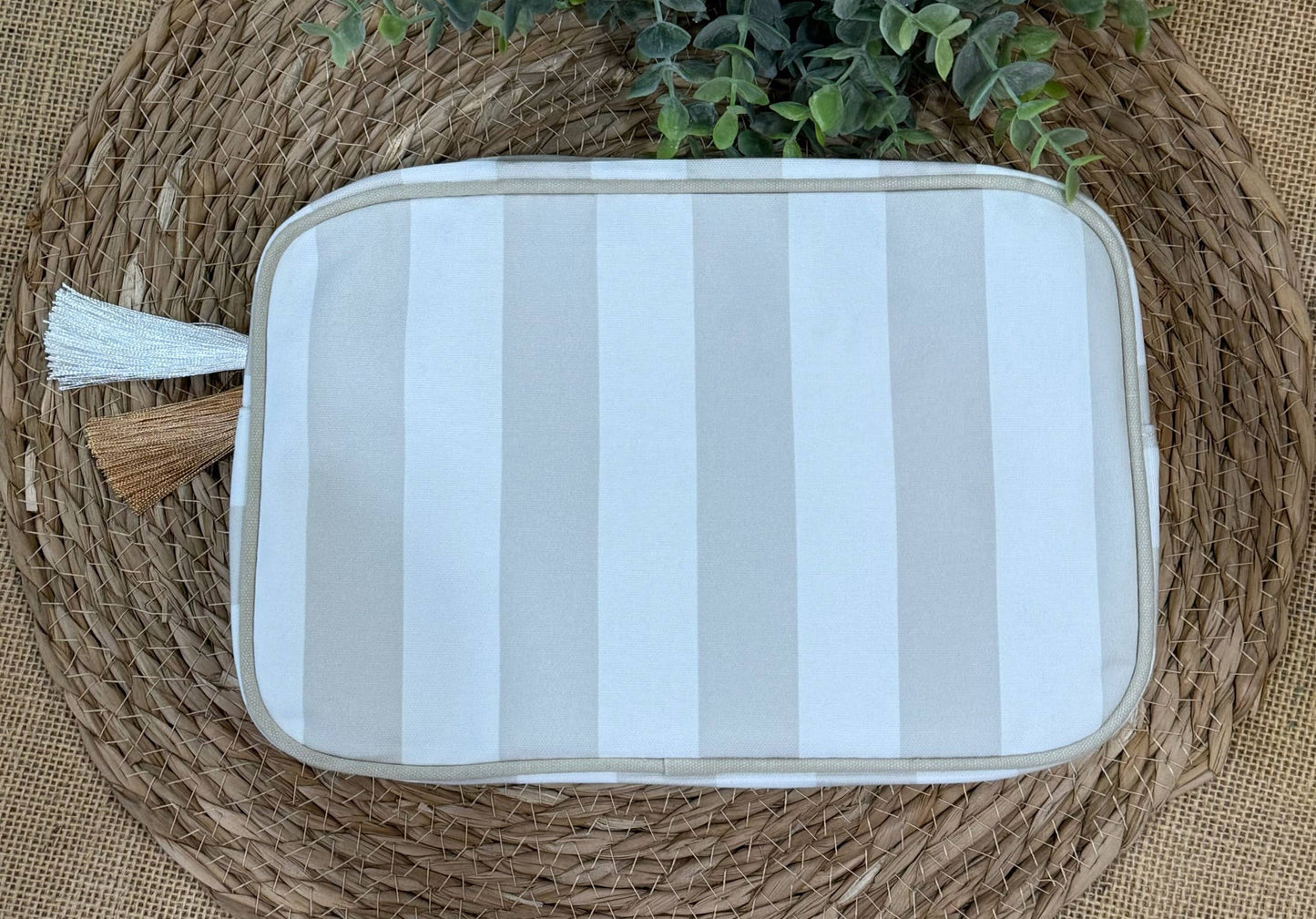 Stripe Cosmetic Bag with Tassel